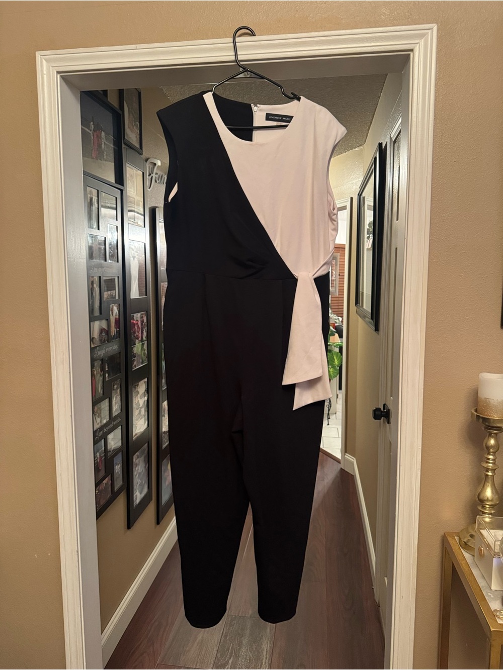 Andrew Marc Black & Cream Sleeveless Wrap-Detail Jumpsuit